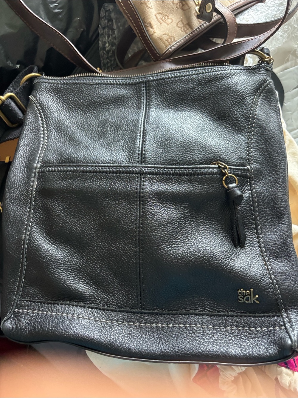 The Sak Black Leather Crossbody with Tassel Zip